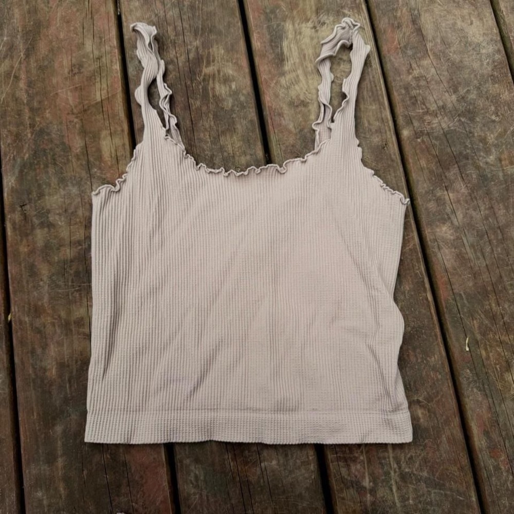 Avocado Ribbed Lettuce Edge Tank Top Beige Taupe Seamless